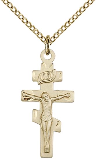 14KT GOLD FILLED CRUCIFIX PENDANT WITH CHAIN - 1" x 1/2"