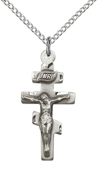 STERLING SILVER CRUCIFIX PENDANT WITH CHAIN - 1" x 1/2"