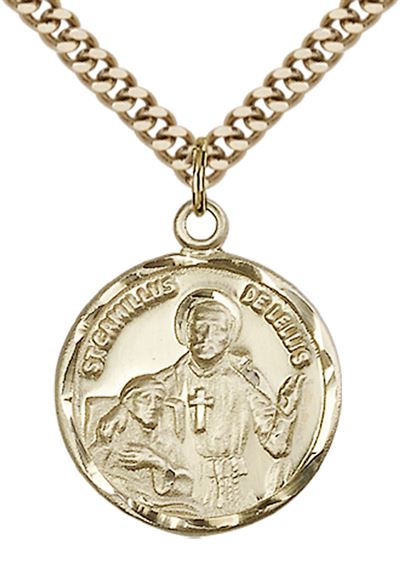 14KT GOLD FILLED ST CAMILLUS OF LELLIS PENDANT WITH CHAIN - 7/8" x 3/4"