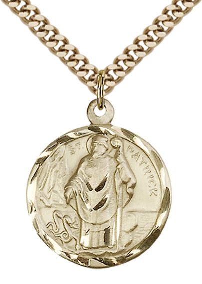 14KT GOLD FILLED ST PATRICK PENDANT WITH CHAIN - 7/8" x 3/4"