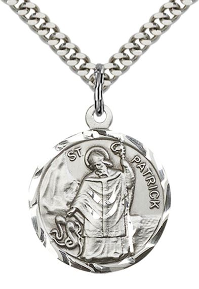 STERLING SILVER ST PATRICK PENDANT WITH CHAIN - 7/8" x 3/4"