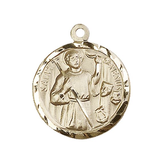 14KT GOLD ST GENESIUS OF ROME MEDAL - 7/8" x 3/4"