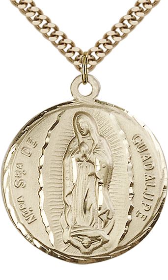 14KT GOLD FILLED OUR LADY OF GUADALUPE PENDANT WITH CHAIN - 1 1/4" x 1"