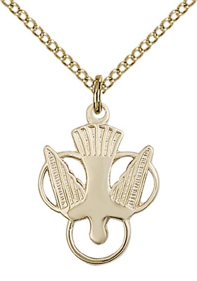 14KT GOLD FILLED HOLY SPIRIT PENDANT WITH CHAIN - 3/4" x 1/2"