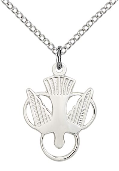 STERLING SILVER HOLY SPIRIT PENDANT WITH CHAIN - 3/4" x 1/2"