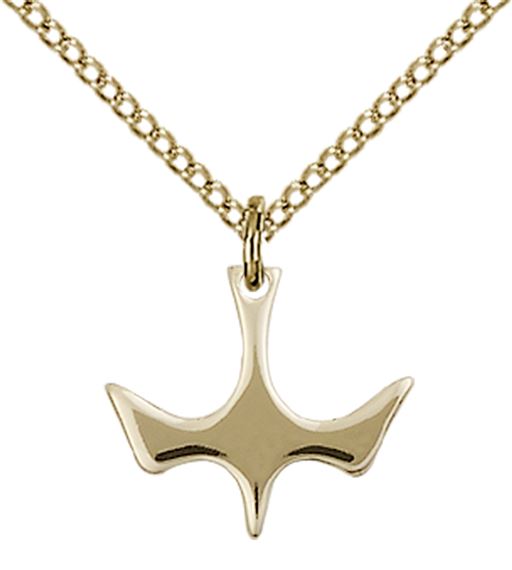 14KT GOLD FILLED HOLY SPIRIT MEDAL - ON A CHAIN - 1/2" x 1/2"
