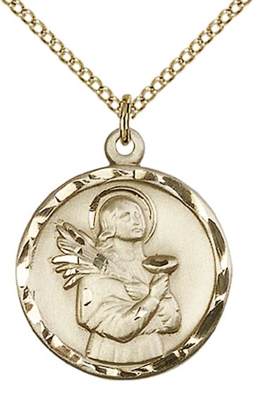 14KT GOLD FILLED ST LUCY PENDANT WITH CHAIN - 7/8" x 3/4"