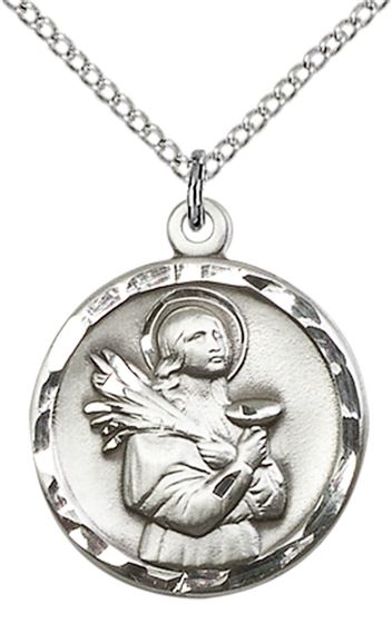 STERLING SILVER ST LUCY PENDANT WITH CHAIN - 7/8" x 3/4"