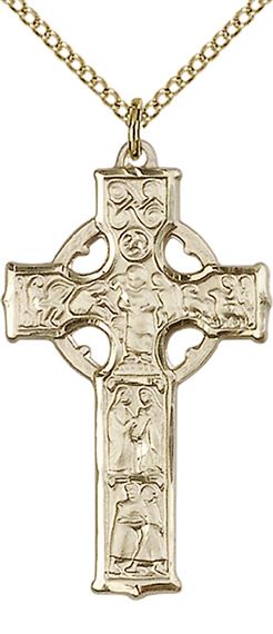 14KT GOLD FILLED CELTIC CROSS PENDANT WITH CHAIN - 1 3/8" x 3/4"