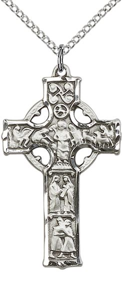 STERLING SILVER CELTIC CROSS PENDANT WITH CHAIN - 1 3/8" x 3/4"