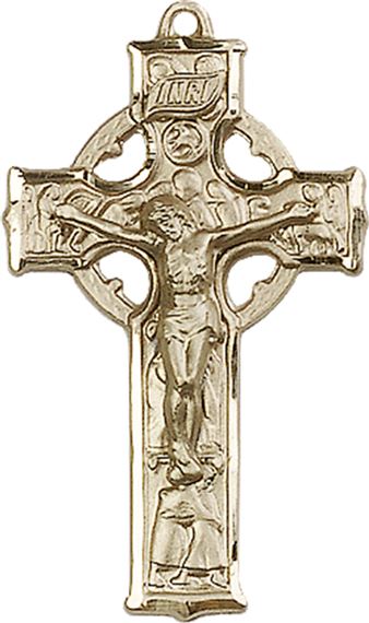 14KT GOLD CELTIC CRUCIFIX MEDAL - 1 3/8" x 3/4"