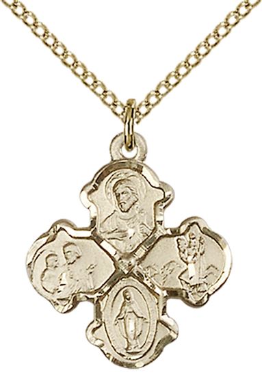 14KT GOLD FILLED 4-WAY PENDANT WITH CHAIN - 3/4" x 5/8"