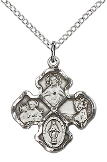 STERLING SILVER 4-WAY PENDANT WITH CHAIN - 3/4" x 5/8"