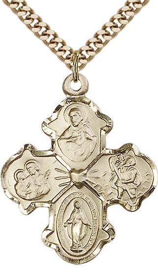 14KT GOLD FILLED 4-WAY PENDANT WITH CHAIN - 1 1/4" x 1"