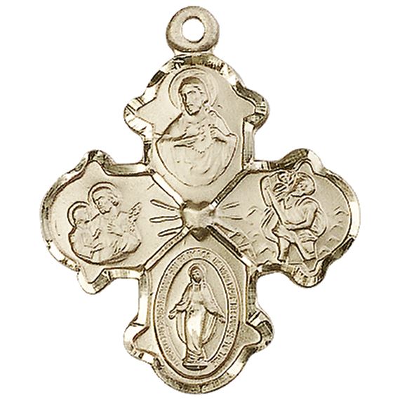 14KT GOLD 4-WAY MEDAL - 1 1/4" x 1"