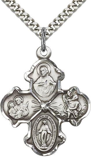 STERLING SILVER 4-WAY PENDANT WITH CHAIN - 1 1/4" x 1"