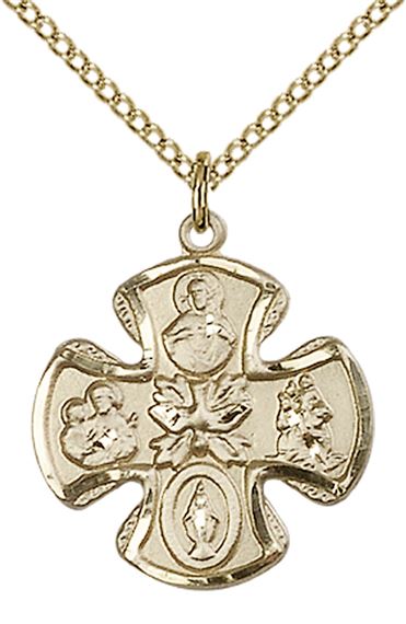 14KT GOLD FILLED 5-WAY PENDANT WITH CHAIN - 3/4" x 3/4"