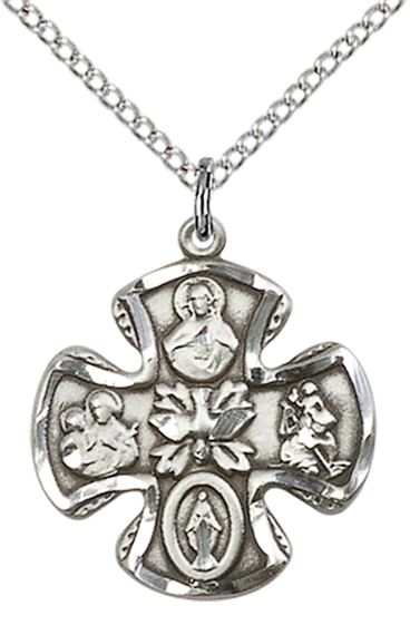 STERLING SILVER 5-WAY PENDANT WITH CHAIN - 3/4" x 3/4"
