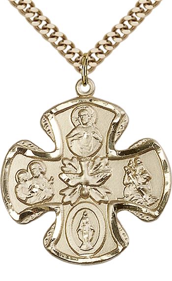 14KT GOLD FILLED 5-WAY PENDANT WITH CHAIN - 1 1/8" x 1"