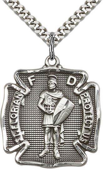 STERLING SILVER ST FLORIAN PENDANT WITH CHAIN - 1 1/8" x 1"