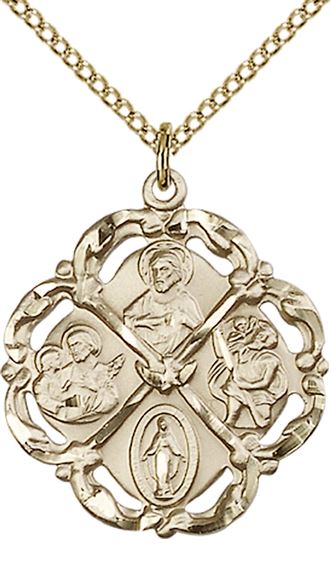 14KT GOLD FILLED 5-WAY PENDANT WITH CHAIN - 1" x 7/8"