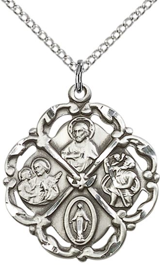STERLING SILVER 5-WAY PENDANT WITH CHAIN - 1" x 7/8"