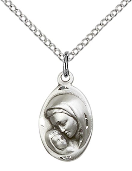 STERLING SILVER MADONNA & CHILD PENDANT WITH CHAIN - 5/8" x 3/8"