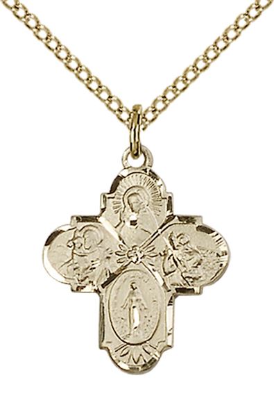 14KT GOLD FILLED 4-WAY PENDANT WITH CHAIN - 3/4" x 5/8"