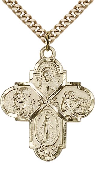 14KT GOLD FILLED 4-WAY PENDANT WITH CHAIN - 1 1/4" x 1"