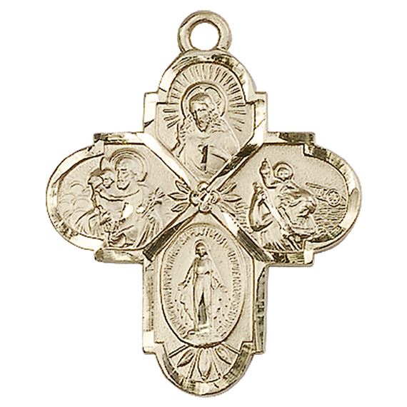 14KT GOLD 4-WAY MEDAL - 1 1/4" x 1"