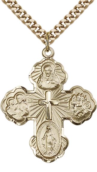 14KT GOLD FILLED 5-WAY PENDANT WITH CHAIN - 1 1/4" x 1"