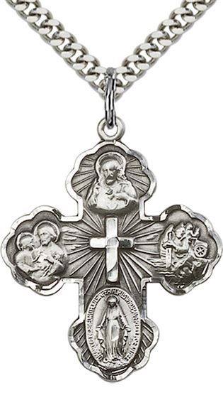 STERLING SILVER 5-WAY PENDANT WITH CHAIN - 1 1/4" x 1"