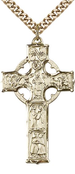 14KT GOLD FILLED CELTIC CROSS PENDANT WITH CHAIN - 1 1/2" x 7/8"