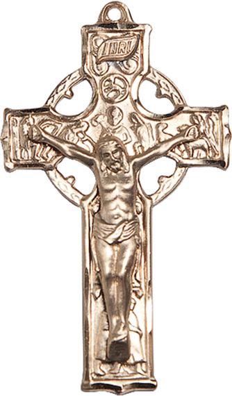 14KT GOLD CELTIC CRUCIFIX MEDAL - 1 1/2" x 7/8"