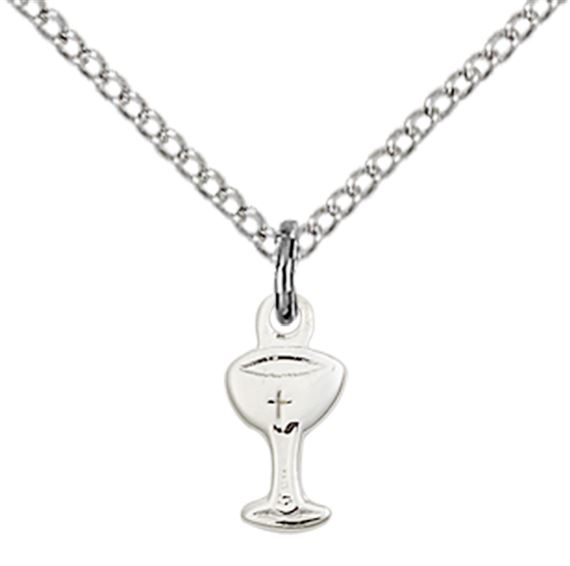 STERLING SILVER CHALICE PENDANT WITH CHAIN - 3/8" x 1/8"