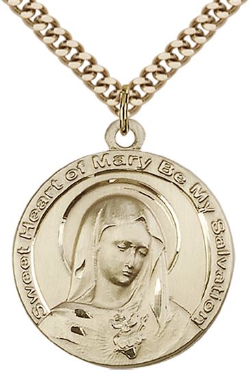 14KT GOLD FILLED MARY PENDANT WITH CHAIN - 1" x 7/8"