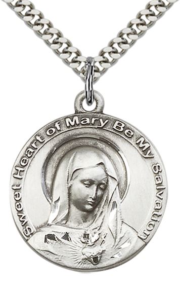 STERLING SILVER MARY PENDANT WITH CHAIN - 1" x 7/8"