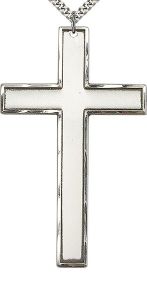 STERLING SILVER CROSS PENDANT WITH CHAIN - 3X 1&quot; 3/4"