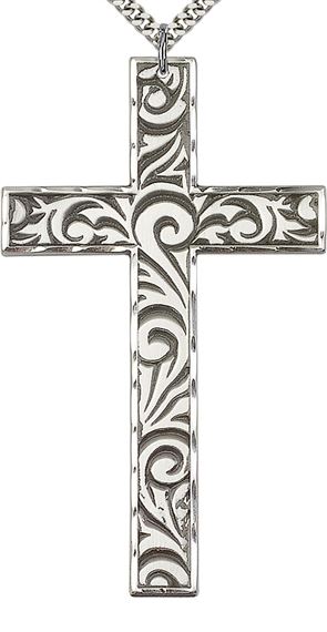 STERLING SILVER KNURLED CROSS PENDANT WITH CHAIN