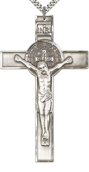 STERLING SILVER ST BENEDICT PENDANT WITH CHAIN