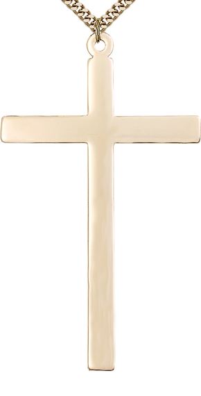 14KT GOLD FILLED CROSS PENDANT WITH CHAIN - 3 1/8X 1&quot; 7/8"
