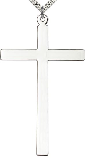 STERLING SILVER CROSS PENDANT WITH CHAIN - 3 1/8X 1&quot; 7/8"