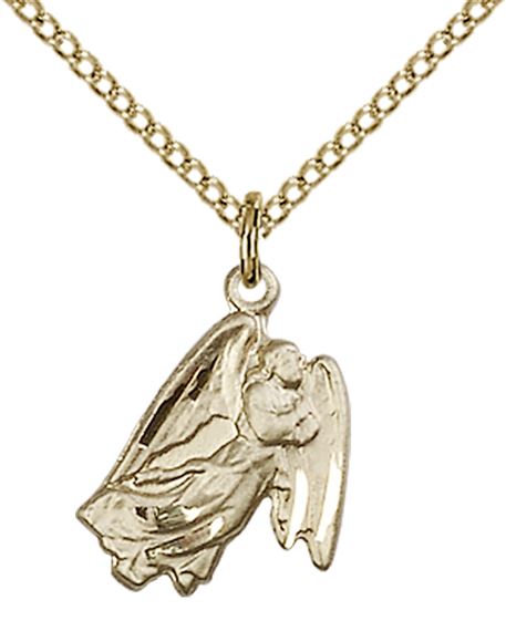 14KT GOLD FILLED GUARDIAN ANGEL PENDANT WITH CHAIN - 5/8" x 1/2"