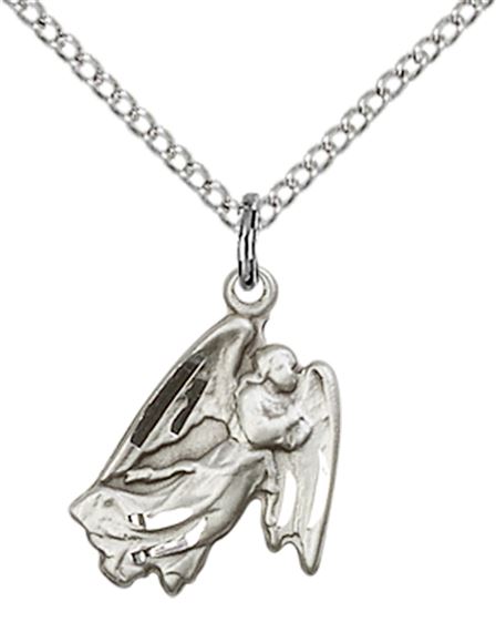 STERLING SILVER GUARDIAN ANGEL PENDANT WITH CHAIN - 5/8" x 1/2"
