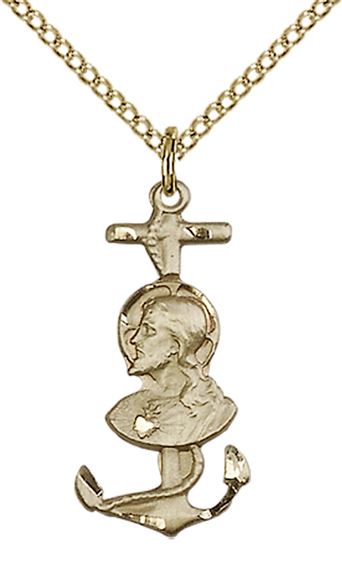 14KT GOLD FILLED ST CHRISTOPHER PENDANT WITH CHAIN - 7/8" x 3/8"