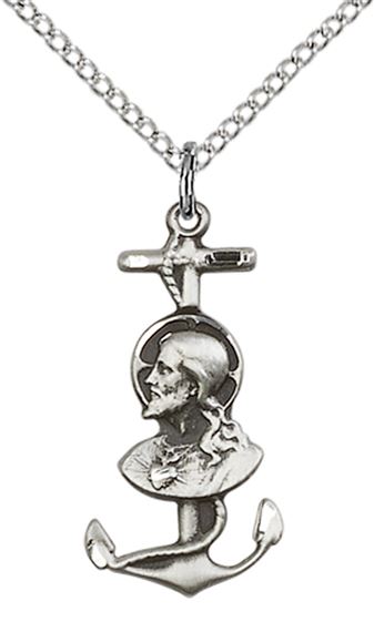 STERLING SILVER CHRIST IS MY ANCHOR PENDANT WITH CHAIN - 7/8" x 3/8"