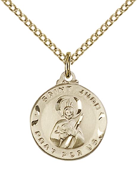 14KT GOLD FILLED ST JUDE PENDANT WITH CHAIN - 5/8" x 1/2"