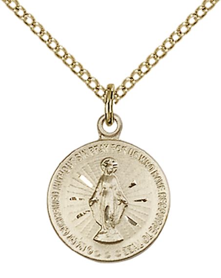 14KT GOLD FILLED MIRACULOUS PENDANT WITH CHAIN - 5/8" x 1/2"