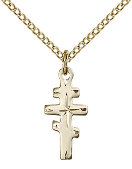 14KT GOLD FILLED GREEK ORTHADOX CROSS PENDANT WITH CHAIN - 5/8" x 1/4"