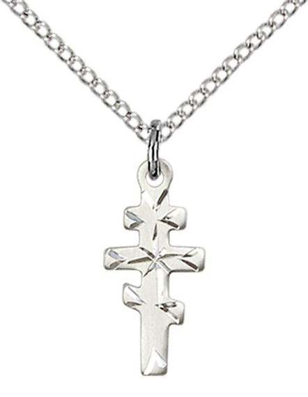 STERLING SILVER GREEK ORTHADOX CROSS PENDANT WITH CHAIN - 5/8" x 1/4"